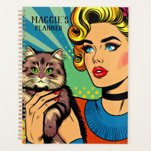 Agenda Arte Pop Comic Cartoon Mulheres e Gato Personaliza