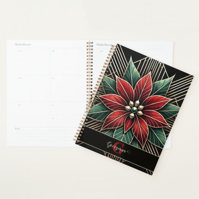Agenda Arte Retro Personalizada Deco Poinsettia (Exibição)