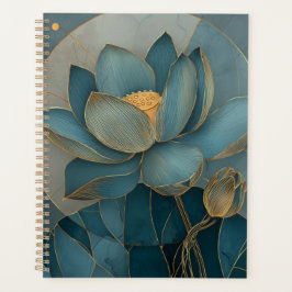 Agenda Arte Zen Geométrica de Linha Flor de Lótus Dourada
