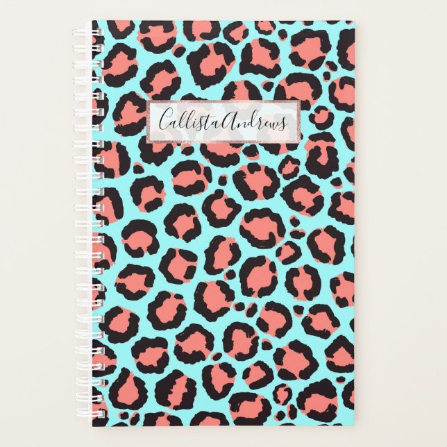 Agenda Artsy Trendy Coral Mint Teal Leopard Animal Print (Frente)