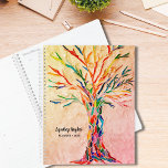 Agenda Árvore da Vida Arco-Íris Cores Nome Personalizado<br><div class="desc">Este Planeador único é decorado com um mosaico arco-íris colorido Árvore da Vida em um fundo verde-claro. O design original foi feito com pequenos pedaços de vidro de cor clara. Personalize-o com seu nome e ano. Mosaico original © Michele Davies.</div>