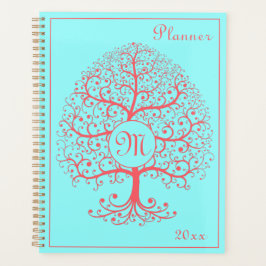Agenda Árvore de luxo Monograma Retro-Rosa Pastel
