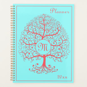Agenda Árvore de luxo Monograma Retro-Rosa Pastel