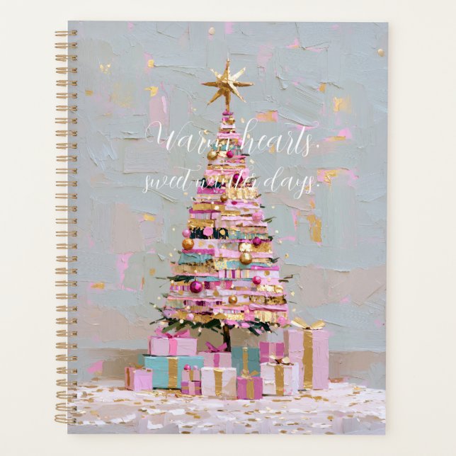 Agenda Árvore de Natal Rosa e Dourada Impasto (Frente)
