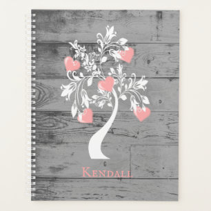 Agenda Árvore Rosa de Planner Personalizado de Coraçõe