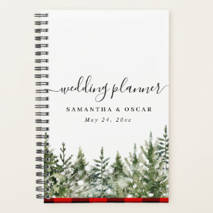 Agenda Árvore verde de pinheiro de aquarela e Xadrez ver