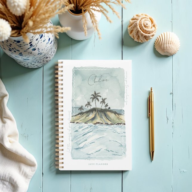 Agenda Árvores Tropicais de Palmeiras Retro-Watercolor Pe (Retro Watercolor Tropical Palm Trees Personalized Planner)