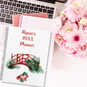 Agenda Asiático Koi Monogramas Nome Aquarela Arte Japones