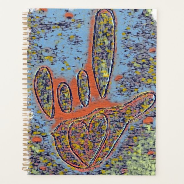 Agenda ASL I Te Amo Contemporâneo em Azul  (Frente)