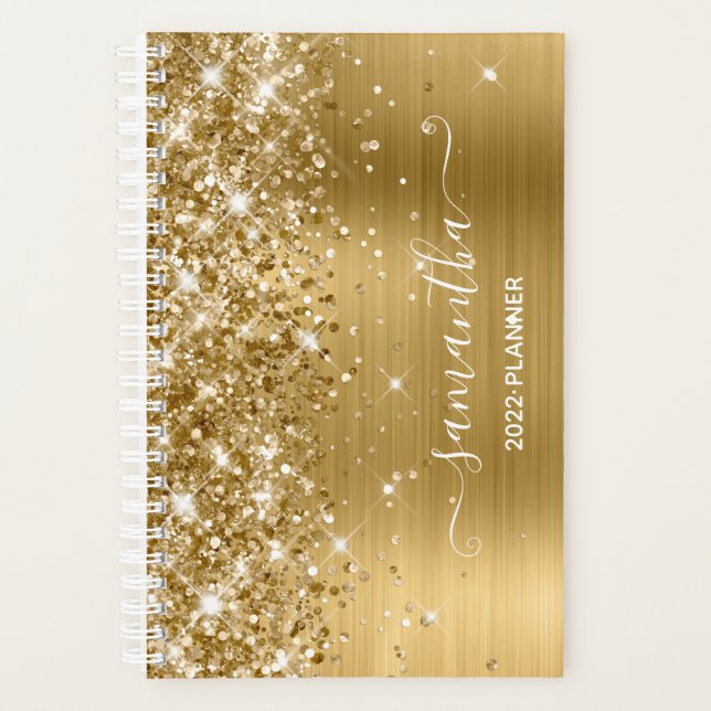 Agenda Assinatura Dourada Glitter e Foil Girly (Frente)