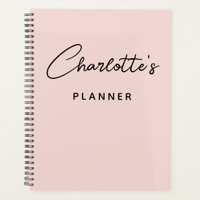 Agenda Assinatura Moderna Manuscrita Script Rosa Claro (Frente)