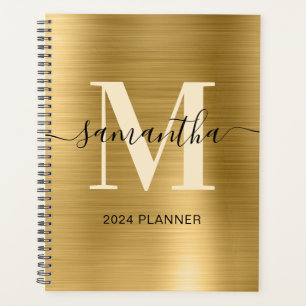 Agenda Assinatura Monograma Dourado Metálico