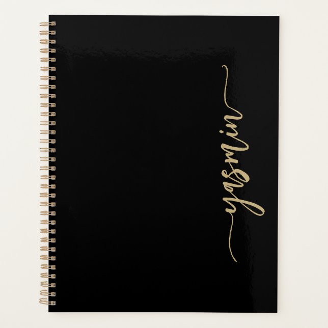 Agenda Assinatura Na moda personalizada preto Dourado (Frente)