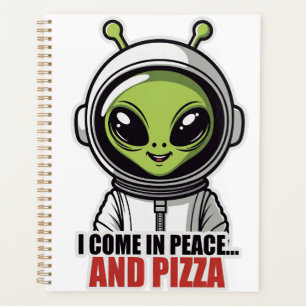 Agenda Astronauta Alien Fofo "Venho em Paz e Pizza"