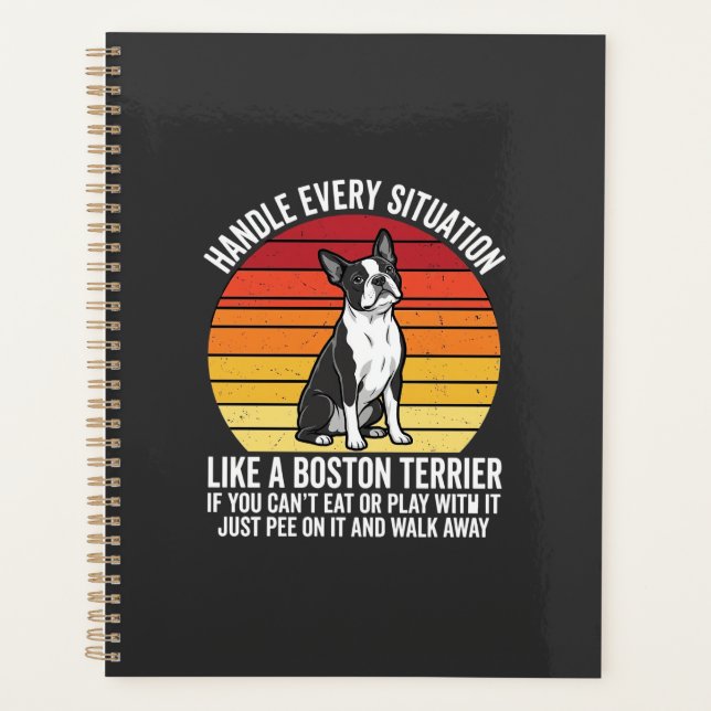 Agenda Atitude de Cachorro Retro Engraçado Boston Terrier (Frente)