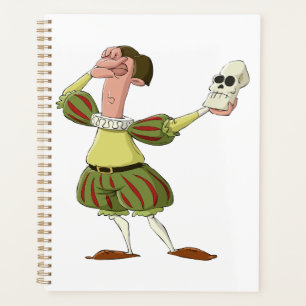 Agenda Ator engraçado de Hamlet Shakespeare segurando crâ