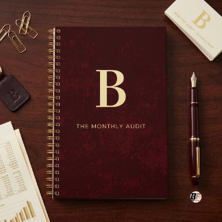 Agenda Auditoria Mensal Monograma Elegante Burgundy