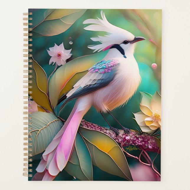 Agenda Ave de Fantasia Jay com Crista Branca e Cauda Rosa (Frente)