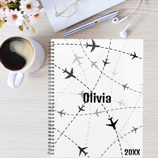 Agenda Avião negro e Cinza voando, simples, minimalista (Criador carregado)