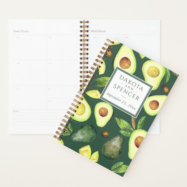 Agenda Avocado Blossoms | Padrão de Fruta Verde Escuro (Exibição)