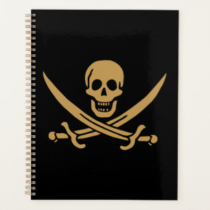 Agenda Aztec Dourado Crânio e Cutlass Pirata Calico Jack