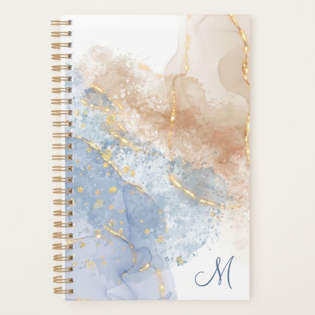 Agenda Azul abstrato, Taupe e Dourado (Frente)