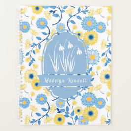 Agenda Azul & Amarelo Laurentian Floral Nome Personalizad