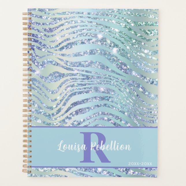 Agenda Azul Aqua Zebra Tiger Glitter Design (Frente)