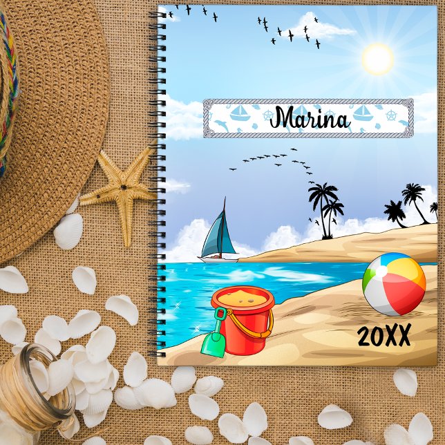 Agenda Azul céu ensolarado praia tropical personalizada (Criador carregado)