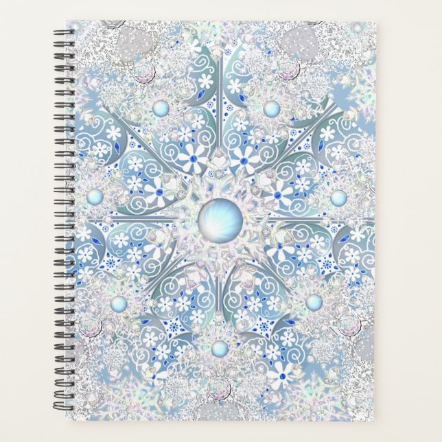 Agenda Azul claro e floco de neve de rendas cerâmicas (Frente)