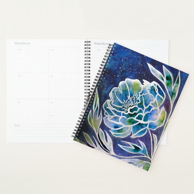 Agenda Azul Dahlia Marinho Teal Celestial Floral (Exibição)
