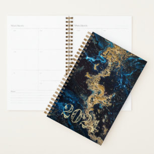 Agenda Azul Dourada Personalizada Semanal