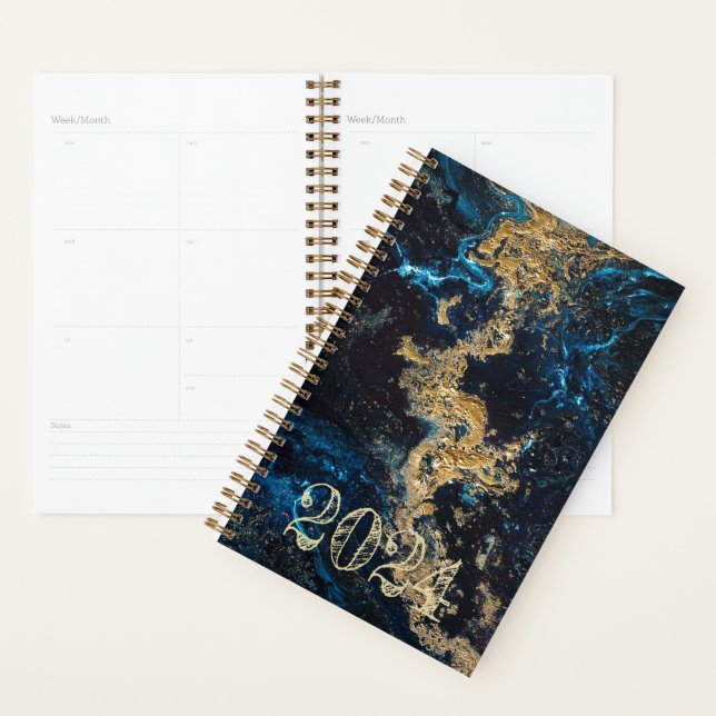 Agenda Azul Dourada Personalizada Semanal (Exibição)