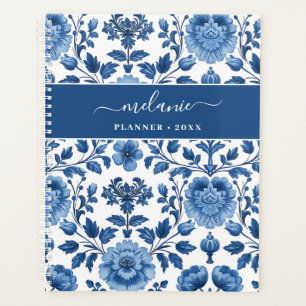 Agenda Azul e Branco - Algodão Damask Floral