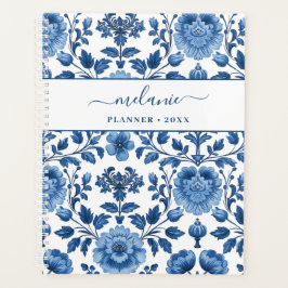 Agenda Azul e Branco - Algodão Damask Floral