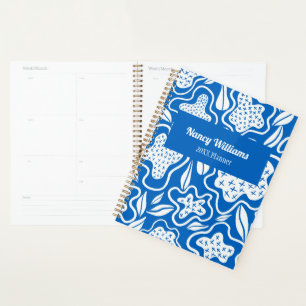 Agenda Azul e Branco Bordado Personalizado