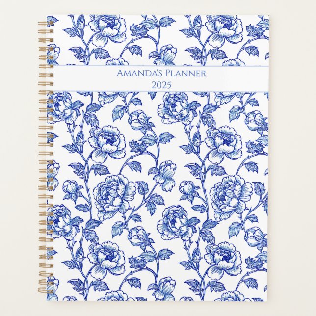 Agenda Azul e Branco Chinoiserie Rosa  (Frente)