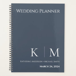 Agenda Azul e Branco - Monograma-Planner de Casamento