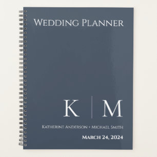 Agenda Azul e Branco - Monograma-Planner de Casamento