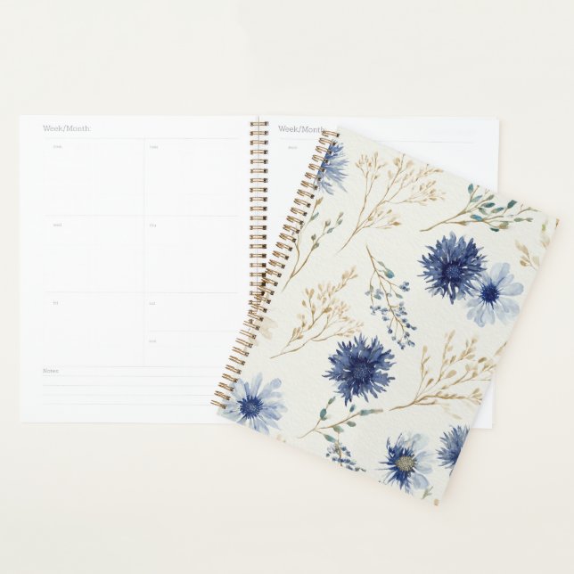 Agenda Azul Floral Branco  (Exibição)