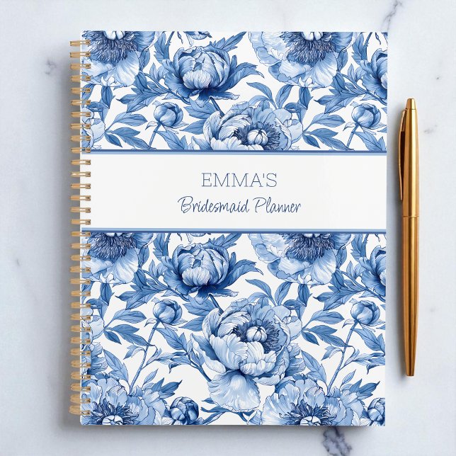 Agenda Azul Floral Bridesmaid Nome Personalizado Flor (Blue Floral Bridesmaid Personalized Name Flower Planner)