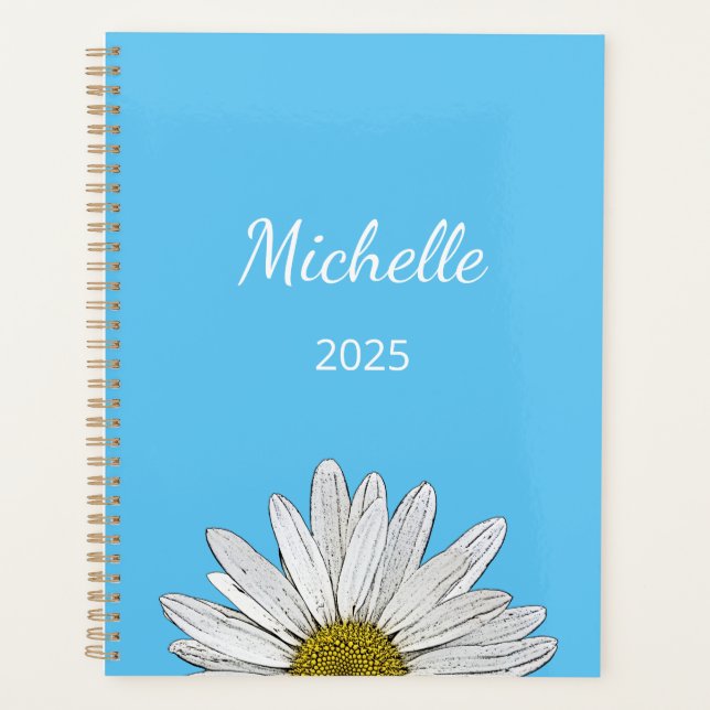 Agenda Azul Floral de Escuro Curto Moderno Daisy 2025 (Frente)