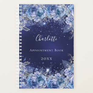 Agenda Azul floral nome brilhante elegante
