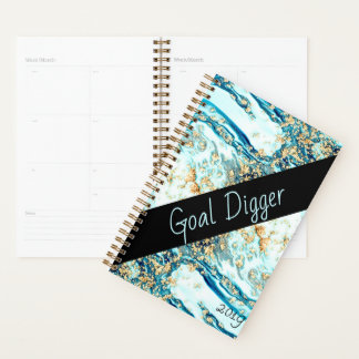 Agenda Azul Marble Metálico Dourado Aqua Cobalt Boss Beau