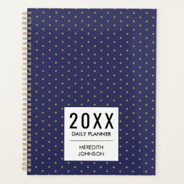 Agenda Azul Marinho Amarelo Dourado Bolinhas Diário