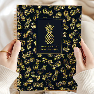 Agenda Azul Marinho e Abacaxi Dourado   Personalizado