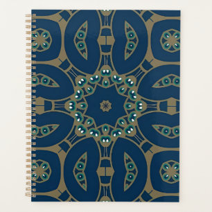 Agenda Azul Marinho e Padrão Geométrico Octogonal Dourado