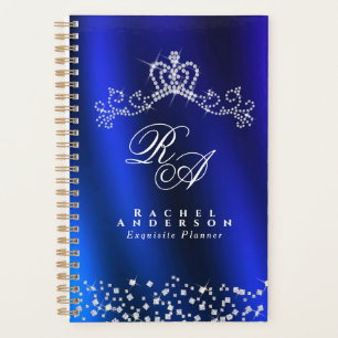 Agenda Azul-Monograma com Coroa brilhante