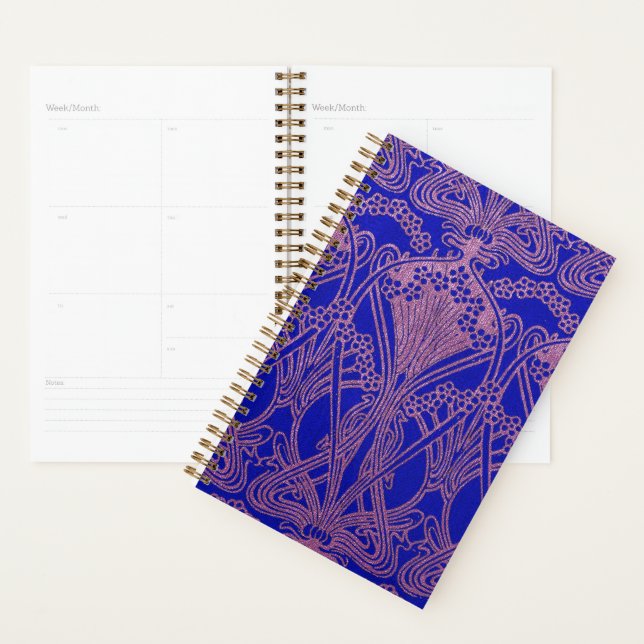 Agenda Azul real, padrão Art nouveau, roxo real, flora (Exibição)