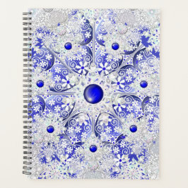 Agenda Azul-renda cerâmico de Grécia e floco de neve